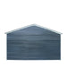 Rear exterior wall panel view showing corrugated siding, metal garage shed
