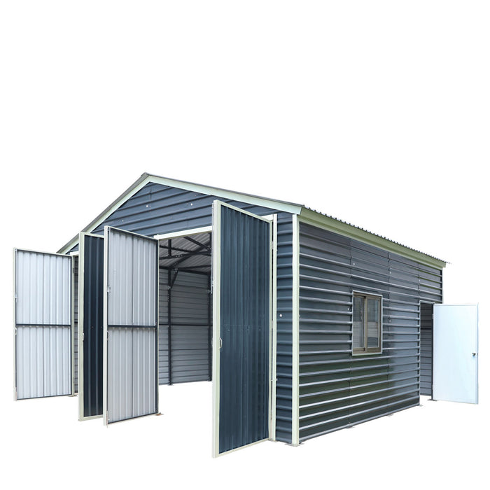 20' x 30' Metal Garage Shed Steel Building, 35 PSF Snow Load Rated, Two 8'4" Double Doors, Side Entry Door, 13' Peak Height, Engineering Drawing TMG-MSE2030-SR35