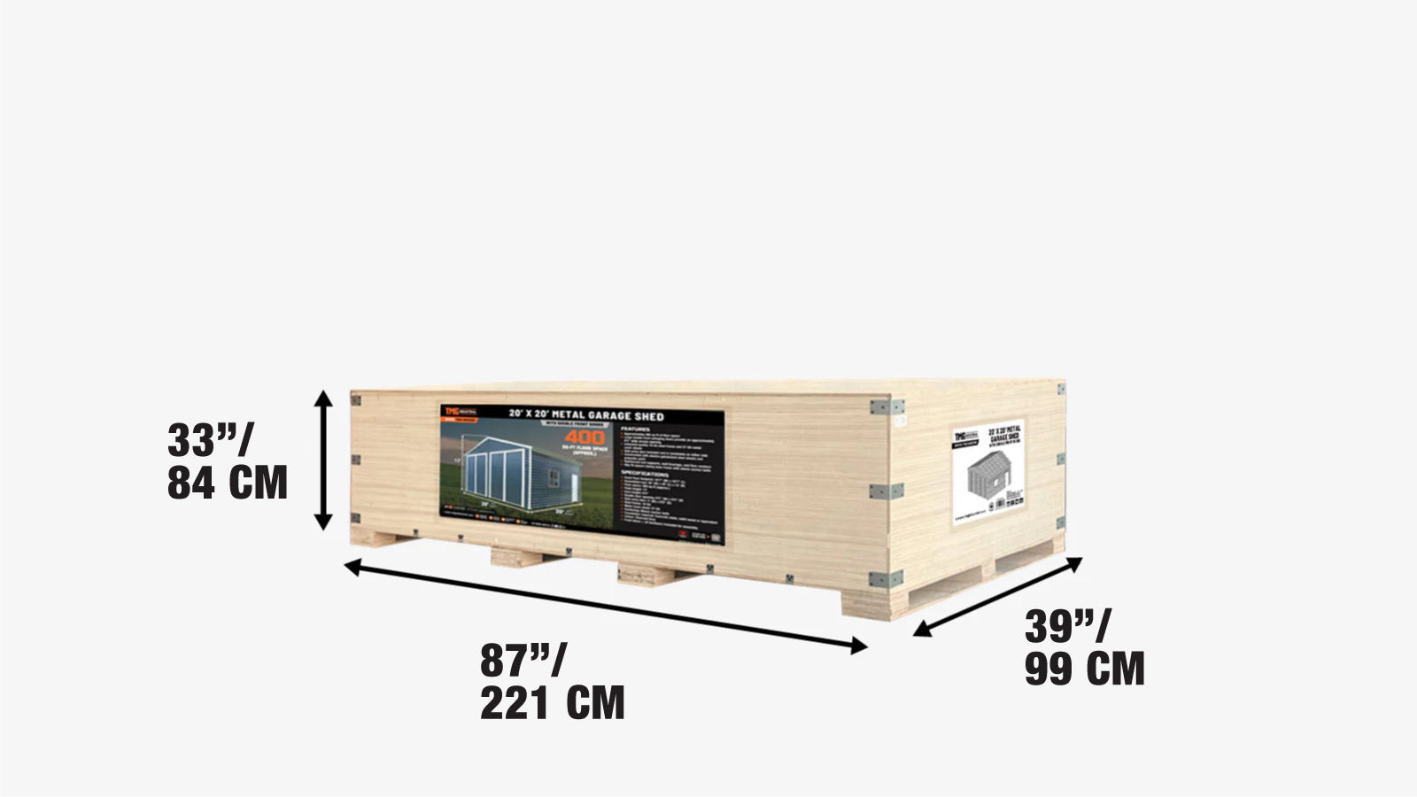 20’ x 20’ Metal Garage Shed, 9' High Double Front Doors, 13' Peak, 400 Sq-Ft TMG-MS2020-shipping-info-image