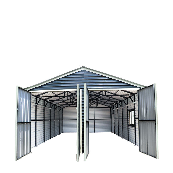 20' x 30' Metal Garage Shed Steel Building, 35 PSF Snow Load Rated, Two 8'4" Double Doors, Side Entry Door, 13' Peak Height, Engineering Drawing TMG-MSE2030-SR35