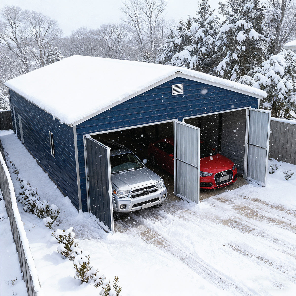 20' x 40' Metal Garage Shed, 9' High Double Front Doors, 13’ Peak, 800 Sq-Ft TMG-MS2040