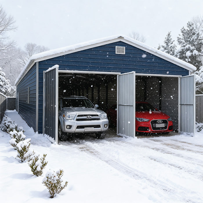 26’ x 30’ Metal Garage Shed, 9’ High Double Front Doors, 14’ Peak, 780 Sq-Ft TMG-MS2630