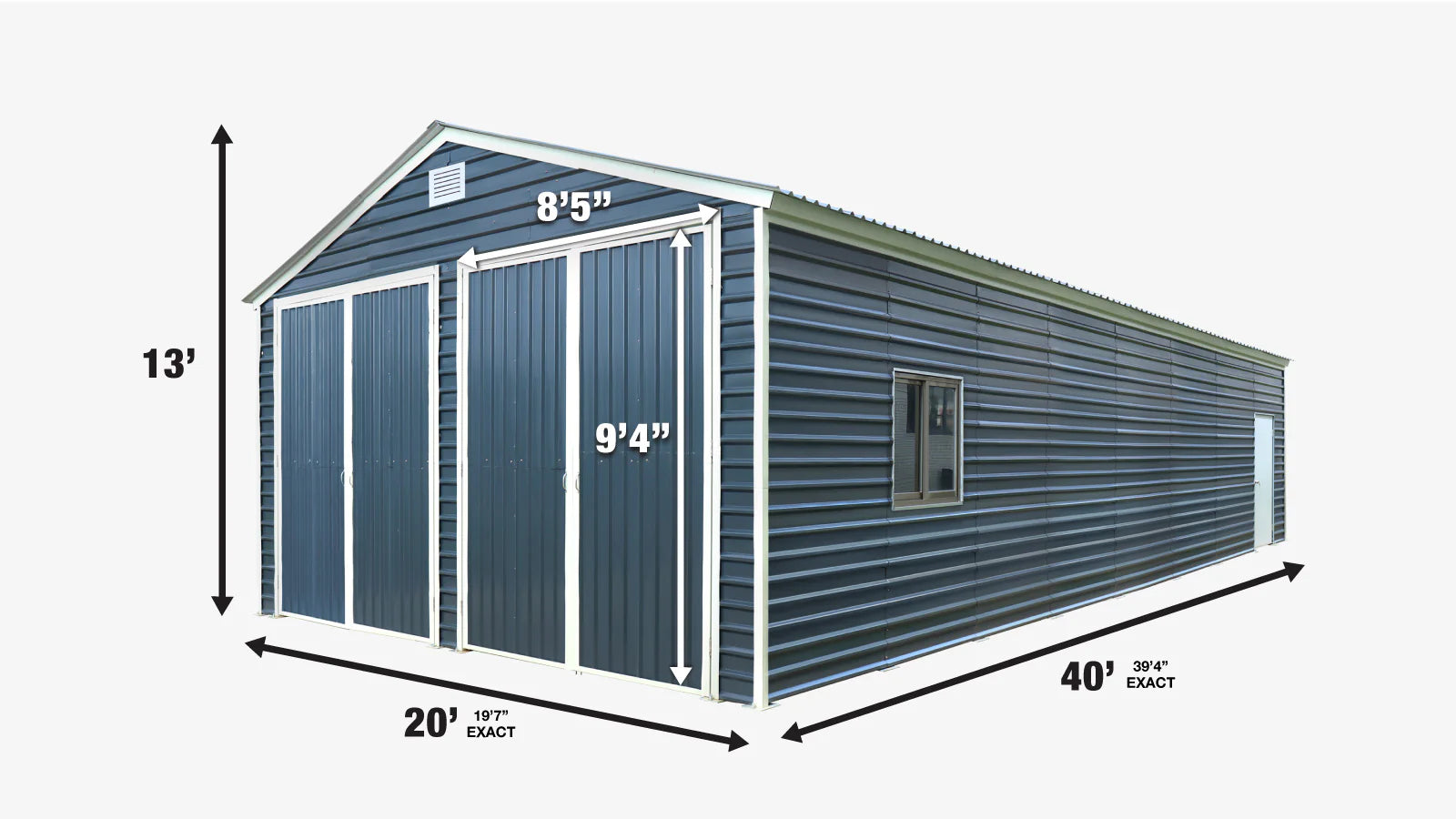 20' x 40' Metal Garage Shed, 9' High Double Front Doors, 13’ Peak, 800 Sq-Ft TMG-MS2040-specifications-image