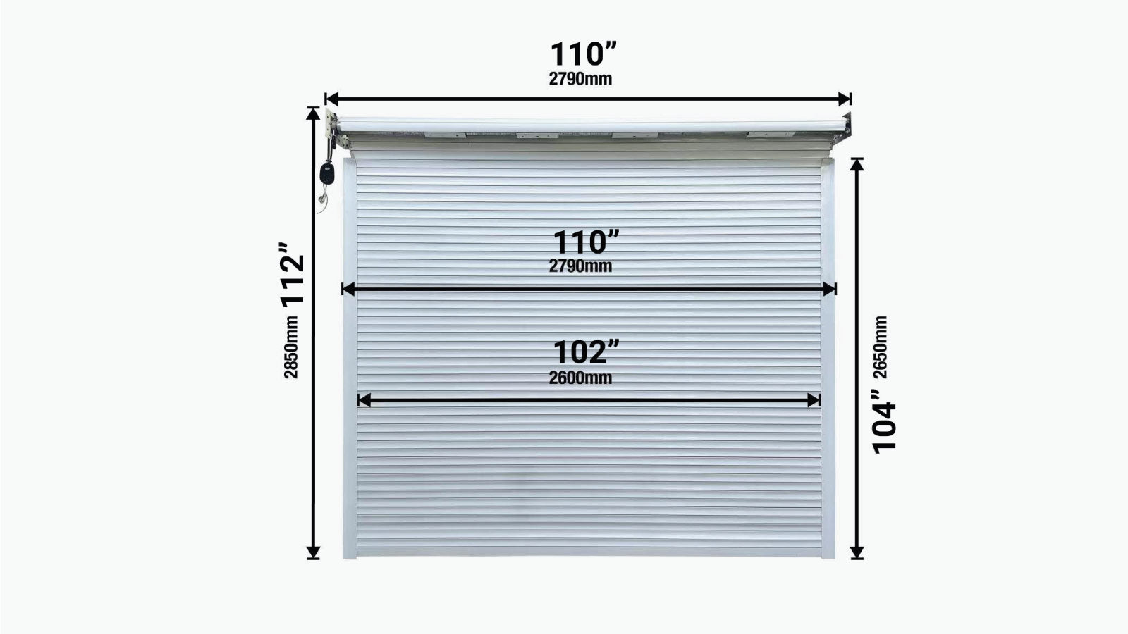 TMG Industrial Motorized Roll-Up Door Kit for TMG-MS25 Series Metal Barn Sheds, With Two Remote Controls, AC Motor, TMG-MS2500-RD101-specifications-image