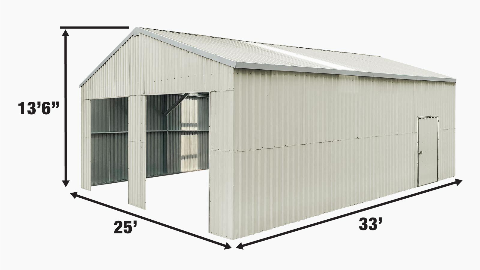 TMG Industrial 25’ x 33’ Double Garage Metal Barn Shed with Side Entry Door, 825 Sq-Ft Floor Space, 9’8” Eave Height, 27 GA Metal, Skylights, 4/12 Roof Pitch, TMG-MS2533-specifications-image