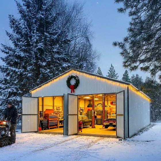 30' x 30' Metal Garage Shed – Steel Building with 11' Clearance High Front Doors, Side Entry Door, 16 GA Steel Structure TMG-MS3030
