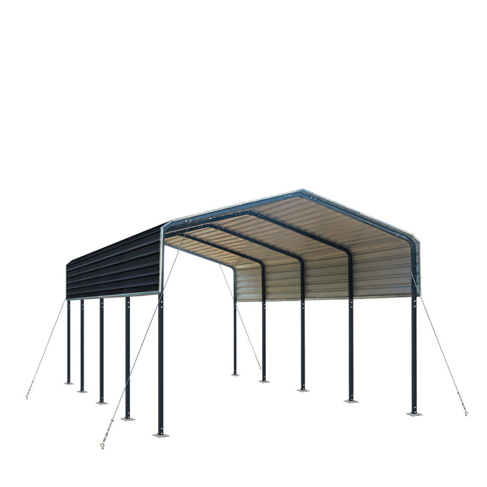 TMG Industrial 12’ x 20’ Metal Shed Carport with 8’ Open Sidewalls, TMG-MSC1220
