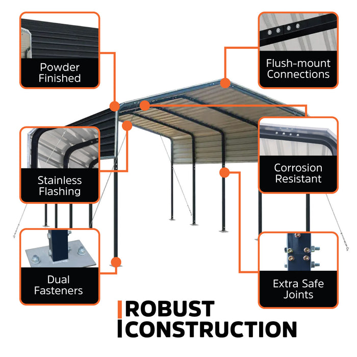 12’ x 20’ Metal Shed Carport with 8’ Open Sidewalls, TMG-MSC1220
