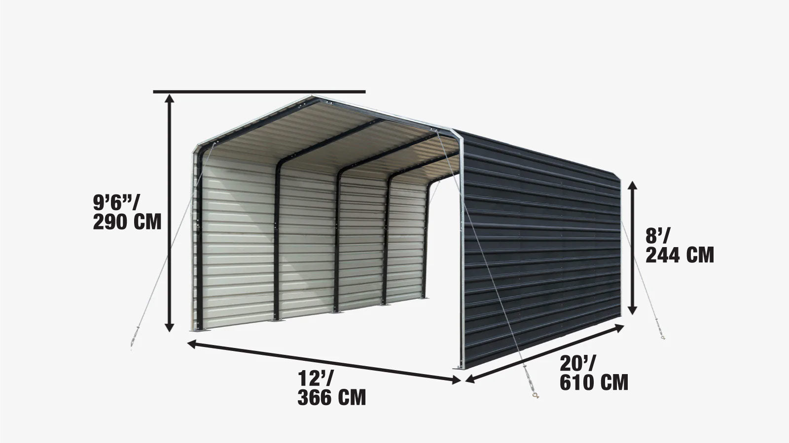 12’ x 20’ Metal Shed Carport with 8’ Enclosed Sidewalls, TMG-MSC1220F-specifications-image