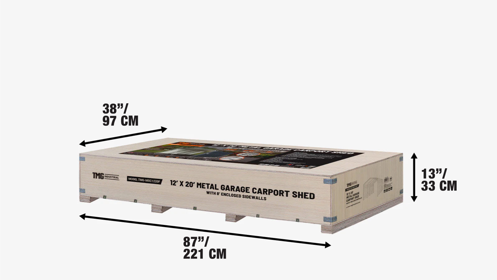 12’ x 20’ Metal Shed Carport with 8’ Enclosed Sidewalls, TMG-MSC1220F-shipping-info-image