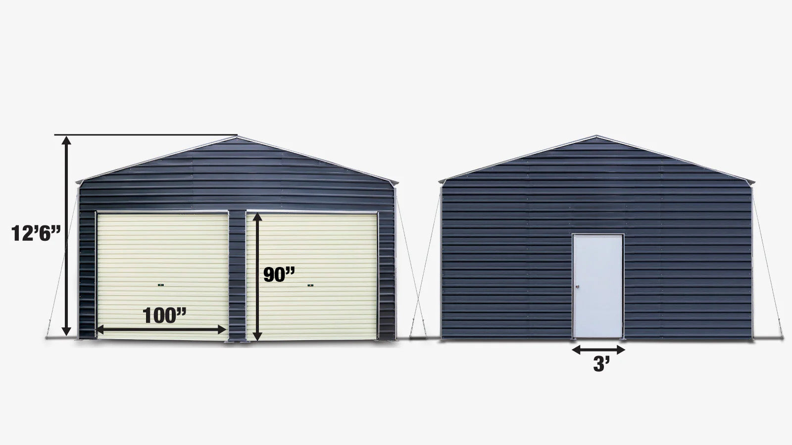 Metal Shed Carport Add-On Package Kit For TMG-MSC2020F And TMG-MSC2030F , Front Wall w/Roll Up Doors & Back Wall, TMG-MSC20-RD12-specifications-image