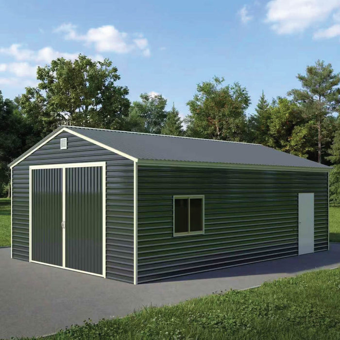 20' x 30' Metal Garage Shed, 11'10" Large Front Door, Side Entry, Window, 13' Peak Height TMG-MS2030D