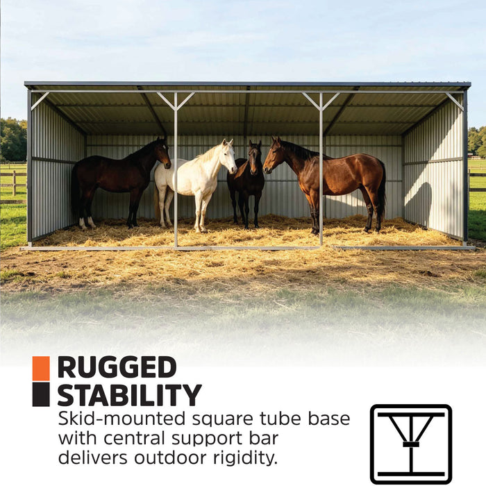 12’ x 27’ Horse Run-In Shed with Portable Skid Mount and Wide Front Opening for Livestock Shelter, Bolts & Nuts Assembling TMG-MSK1227