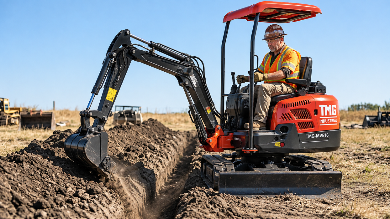 1600 KG Compact Mini Excavator, 16 HP Kubota Diesel, KDK Pump, Eaton Motor, 85" Digging Depth TMG-MVE16