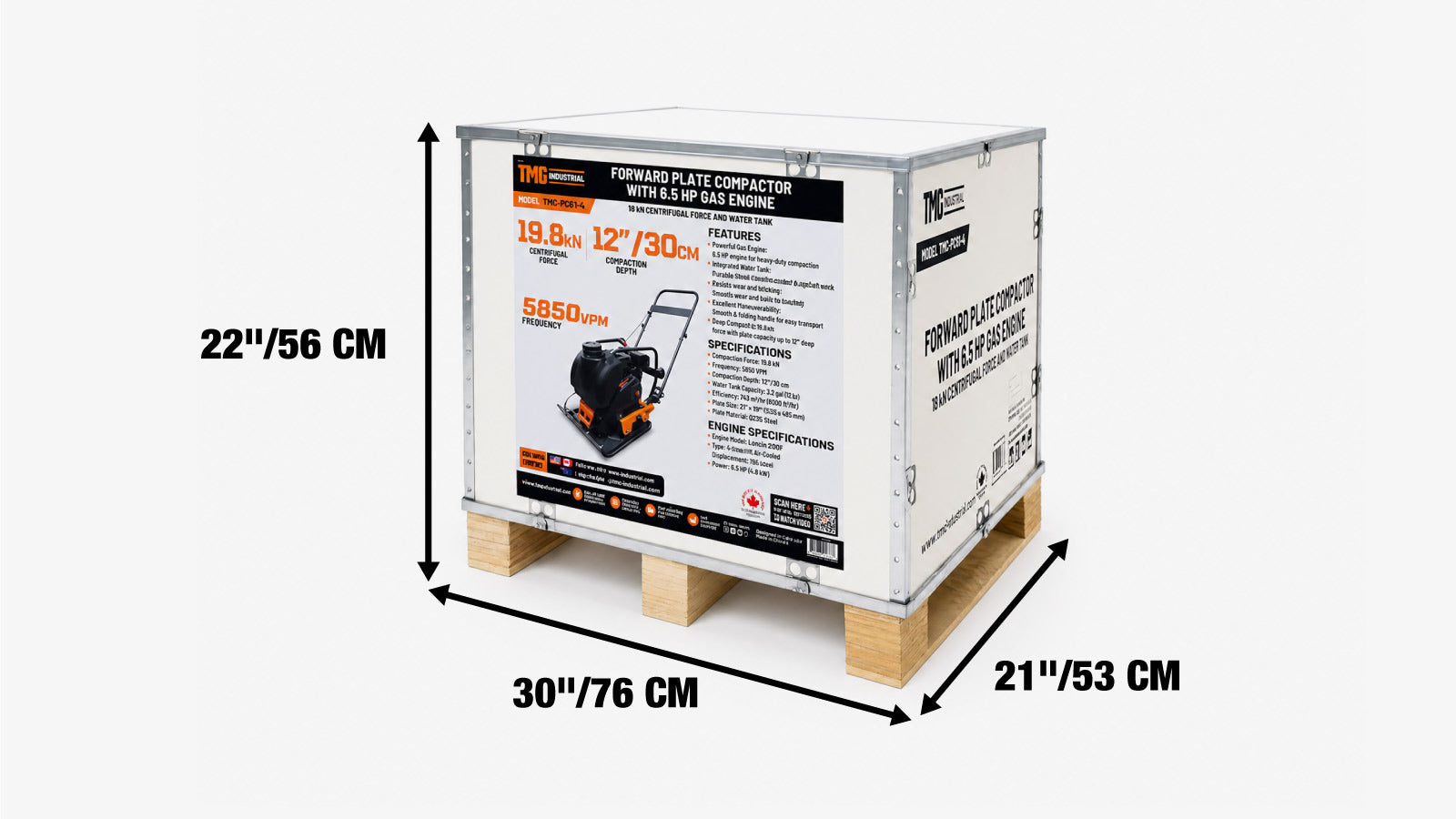 4,450 lb Forward Vibratory Plate Compactor with 6.5 HP Gas Engine, 12 in. Compaction Depth and Water Tank TMG-PCF140L-shipping-info-image