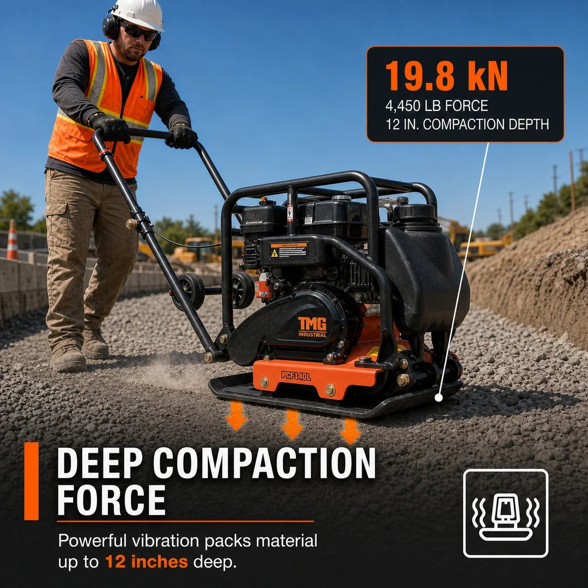 4,450 lb Forward Vibratory Plate Compactor with 6.5 HP Gas Engine, 12 in. Compaction Depth and Water Tank TMG-PCF140L