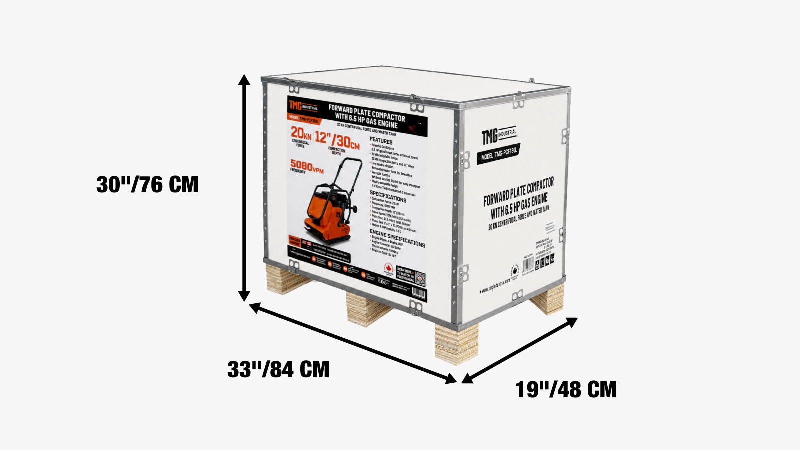 4450-lb Forward Vibratory Plate Compactor with 6.5 HP Gas Engine, 14 Inch Compaction Depth and Water Tank TMG-PCF180L-shipping-info-image