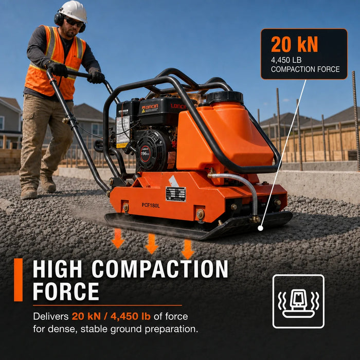 4450-lb Forward Vibratory Plate Compactor with 6.5 HP Gas Engine, 14 Inch Compaction Depth and Water Tank TMG-PCF180L