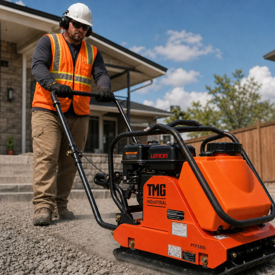 4450-lb Forward Vibratory Plate Compactor with 6.5 HP Gas Engine, 14 Inch Compaction Depth and Water Tank TMG-PCF180L