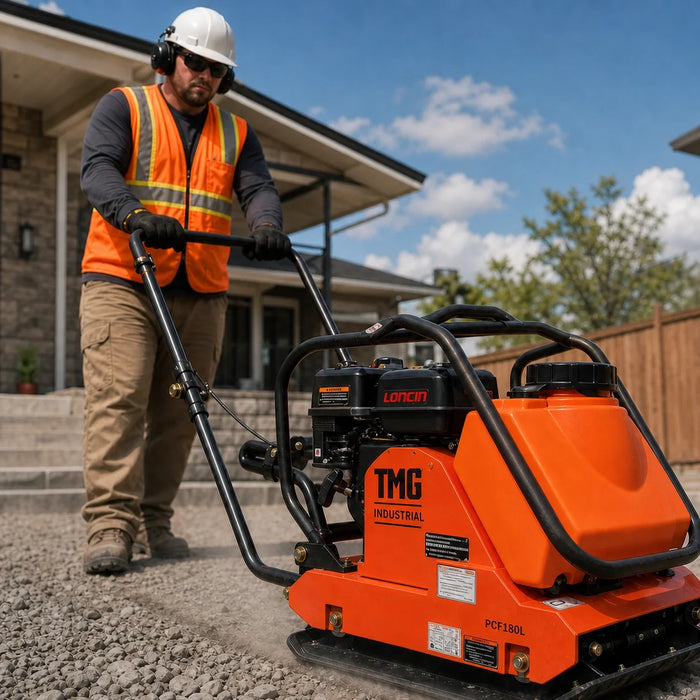 4450-lb Forward Vibratory Plate Compactor with 6.5 HP Gas Engine, 14 Inch Compaction Depth and Water Tank TMG-PCF180L