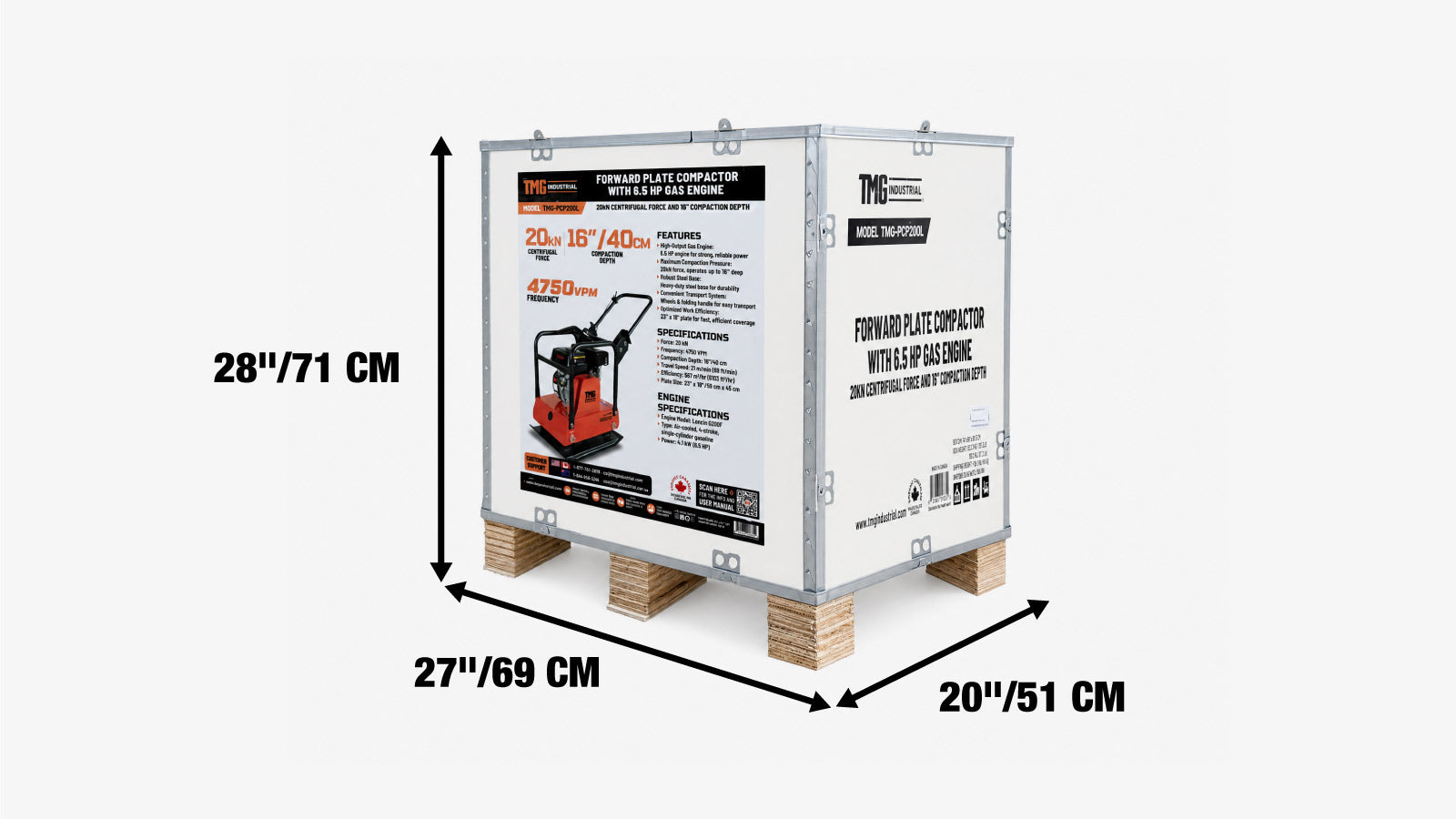 4500-lb Forward Vibratory Plate Compactor with 6.5 HP Gas Engine and 16 in. Compaction Depth TMG-PCF200L-shipping-info-image