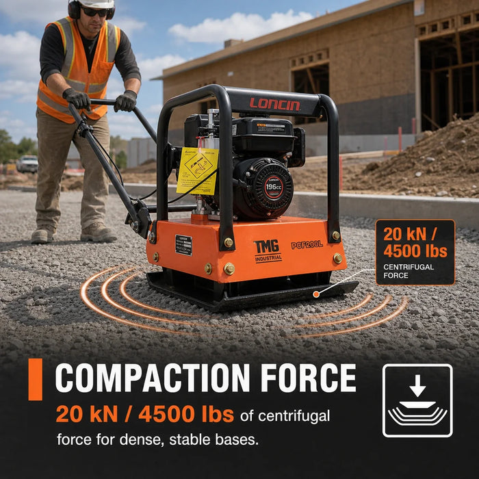4500-lb Forward Vibratory Plate Compactor with 6.5 HP Gas Engine and 16 in. Compaction Depth TMG-PCF200L