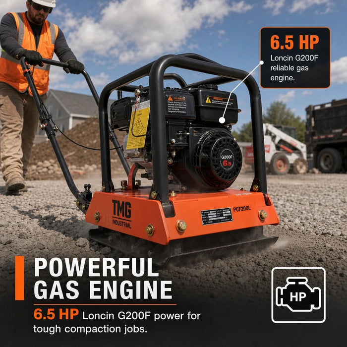 4500-lb Forward Vibratory Plate Compactor with 6.5 HP Gas Engine and 16 in. Compaction Depth TMG-PCF200L