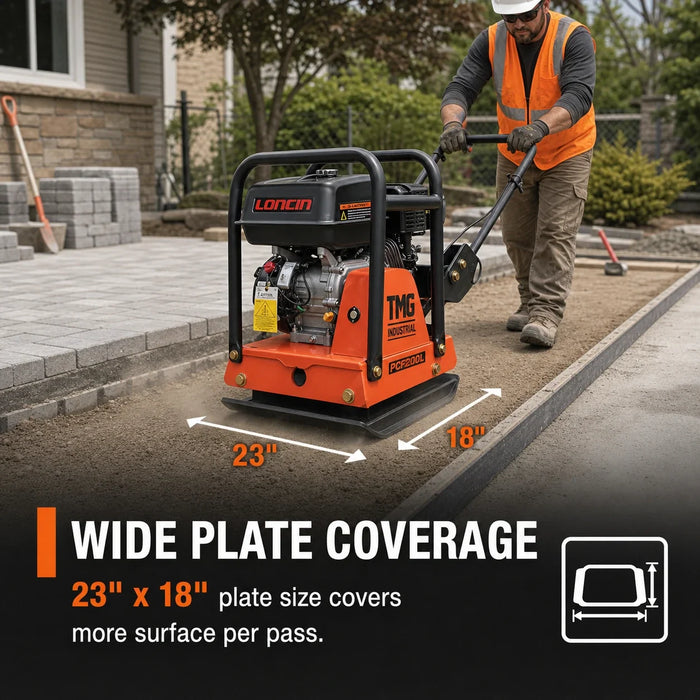 4500-lb Forward Vibratory Plate Compactor with 6.5 HP Gas Engine and 16 in. Compaction Depth TMG-PCF200L