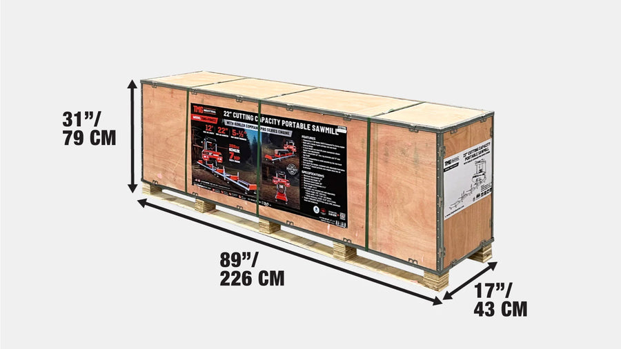 22" Portable Sawmill, 7 HP Kohler Command Pro Engine, 12' Log Length, 4-Post Carriage with Saw Head Anti-tip Locking, TMG-PSM22-shipping-info-image