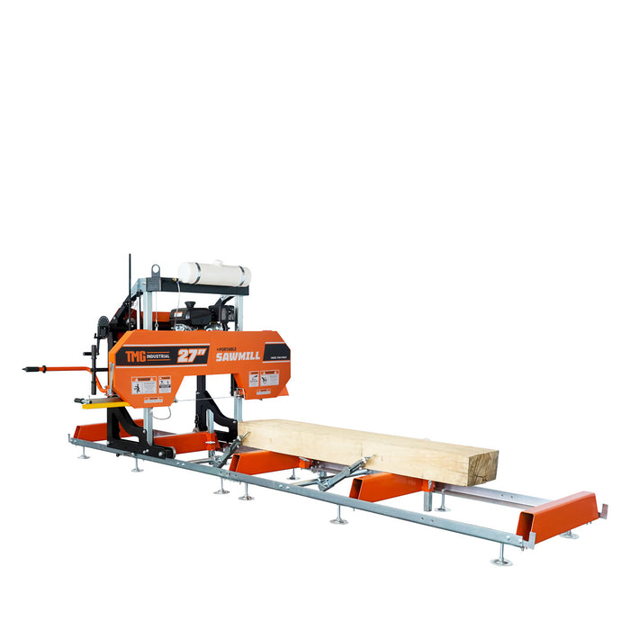 TMG Industrial 27" Portable Sawmill, 14 HP Kohler Gas Engine, 21" Board Width, 12' Log Length, 14-1/2' Track Bed, TMG-PSM27