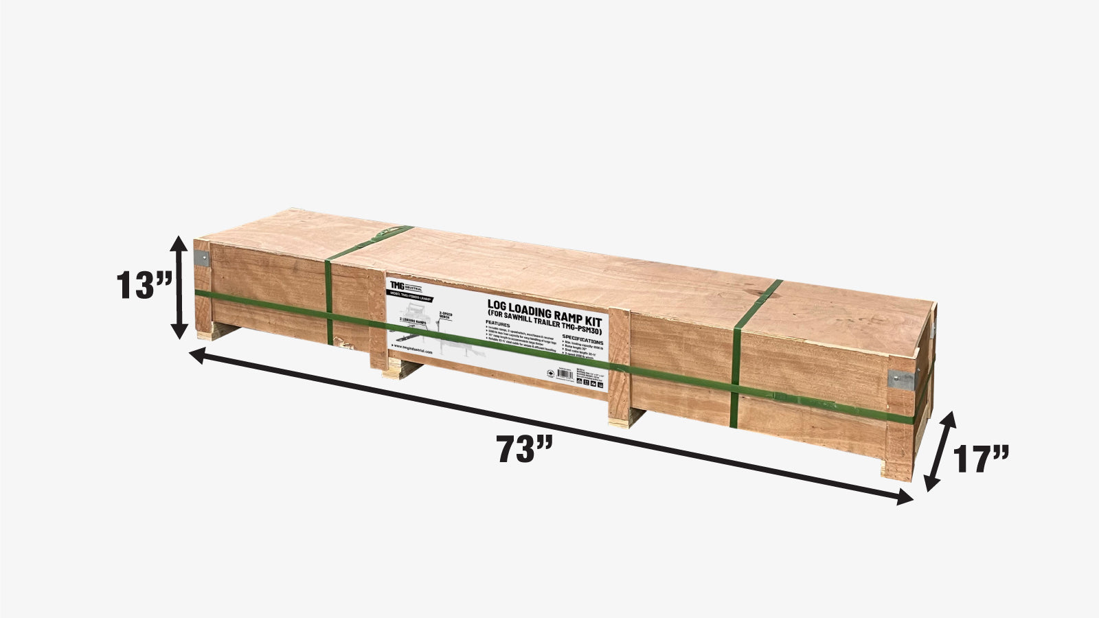 TMG Industrial Log Loading/Rolling & Ramp Package for TMG-PSM30, 2-Speed 2000 Lb Winch, Mast/Boom, Receiver, 70” Ramp Length, 3800 Lb Loading Capacity, 32-½’ Steel Cable, TMG-PSM30-Lramp-shipping-info-image