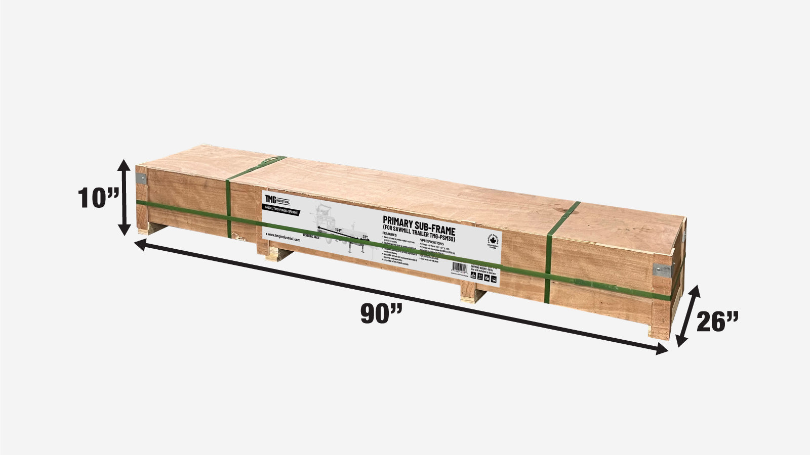 TMG Industrial Primary Sub-Frame for Sawmill Trailer PSM30, 6600-lb Capacity, Leveling Jacks, Anti-Tipping Rail Guard, TMG-PSM30-Sframe-shipping-info-image