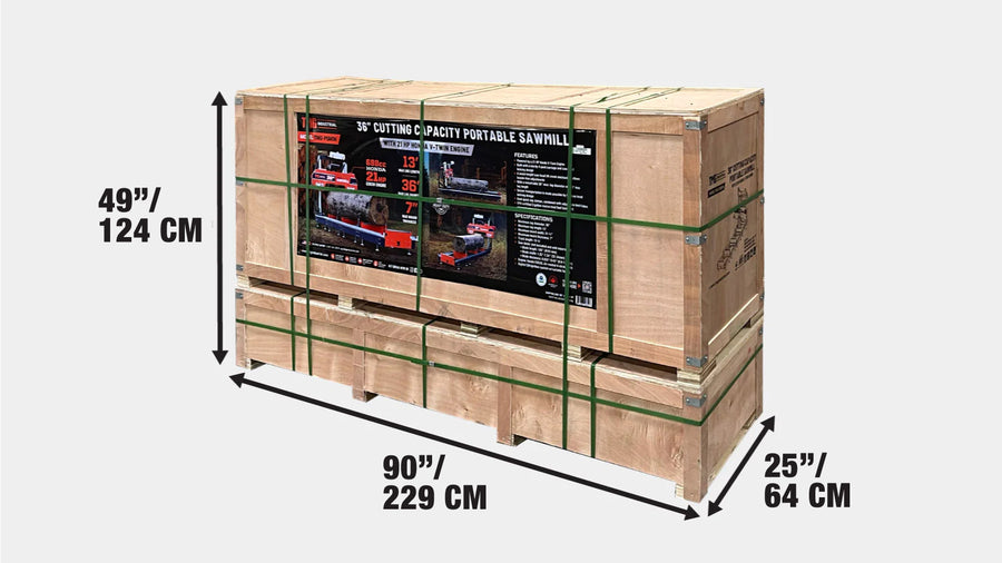 36" Portable Sawmill, 21 HP Honda V-Twin Engine, 13' Log Length, 4-Post Carriage with Saw Head Anti-tip Self-locking, TMG-PSM36-shipping-info-image