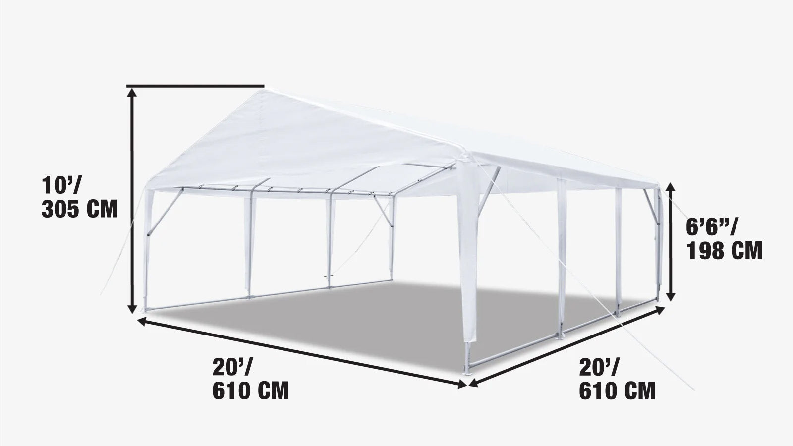 20’ x 20’ Heavy Duty Outdoor Party Tent, PE Tarpaulin Fabric, 6’6