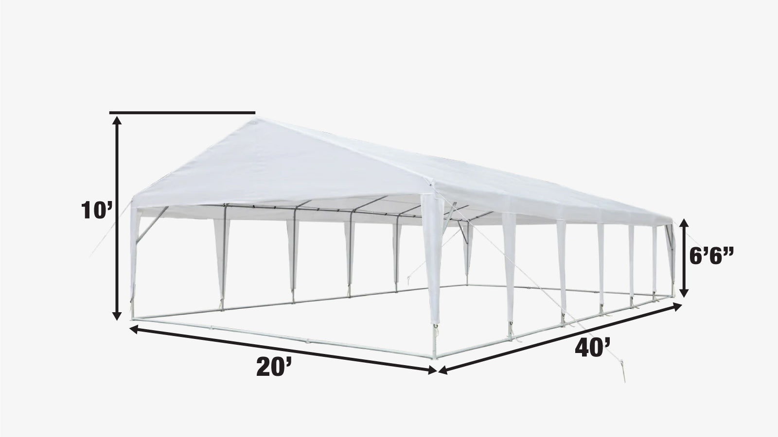 TMG Industrial 20' x 40' Heavy Duty Outdoor Party Tent, PE tarpaulin fabric, 6’6” Overhead, 10’ Peak Ceiling, TMG-PT2040A-specifications-image
