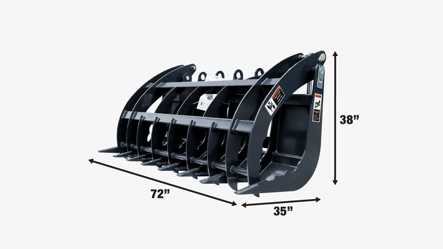 72" Skid Steer Root Rake Grapple Attachment, Universal Mount, 53" Jaw Opening, 9" Tine Spacing, 3000 lb Weight Capacity, TMG-RG72-specifications-image