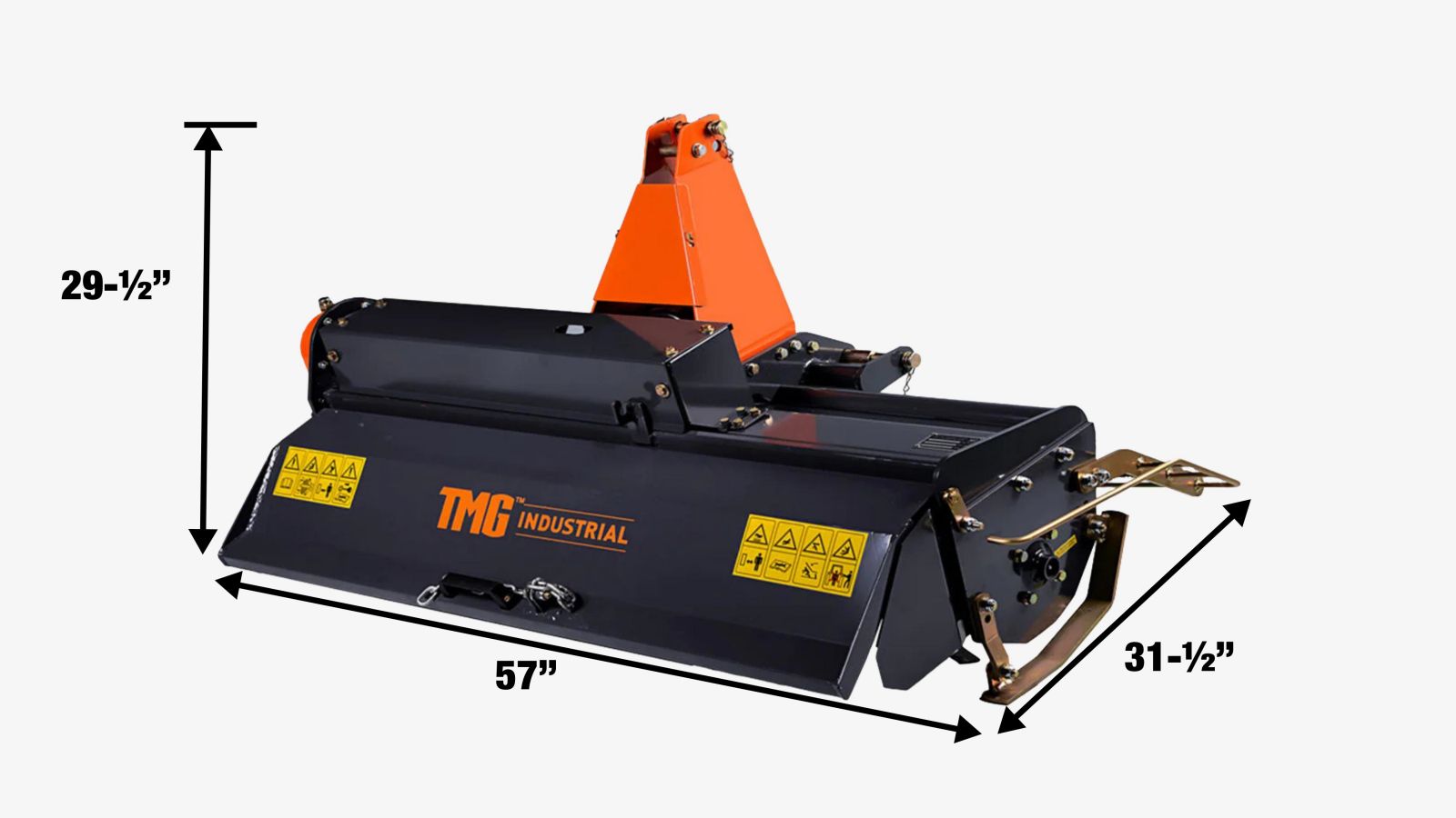 TMG Industrial 48” 3-Point Hitch Rotary Tiller, 18-30 HP Sub-Compact, 3-½” Tilling Depth, PTO Shaft Included, Category 1 Hookup, TMG-RT120-specifications-image