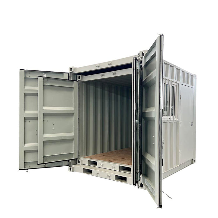 TMG Industrial 9' Site Storage Steel Container, Bi-parting Front Door, Side Entry Man Door, Security Bar Window, TMG-SC09