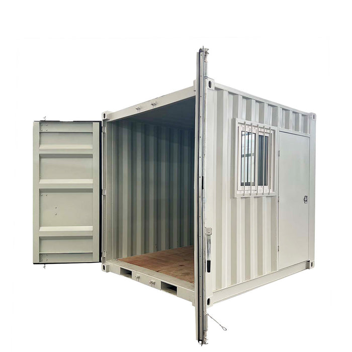 TMG Industrial 9' Site Storage Steel Container, Bi-parting Front Door, Side Entry Man Door, Security Bar Window, TMG-SC09