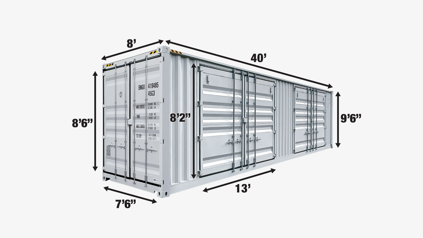 TMG Industrial 40' High Cube Shipping Container w/2 Side Open Doors , One Way Use, Security Lock Boxes, Ocean Sea Can Standards, TMG-SC45S-specifications-image