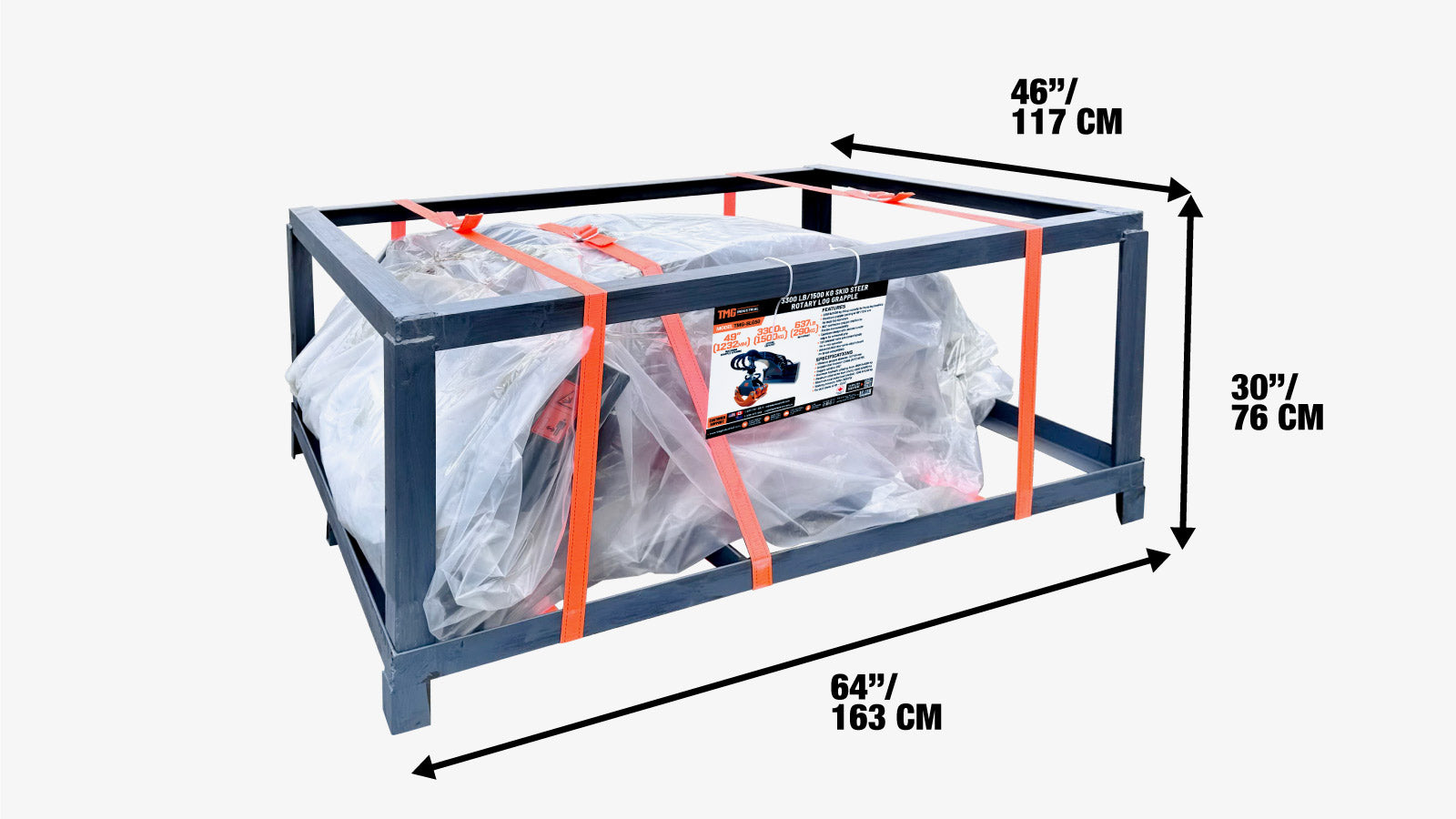 3300 lb Skid Steer Rotary Log Grapple, 360° Rotation, 49″ Opening, for 40-75 HP Skid Steers, TMG-SLG50-shipping-info-image