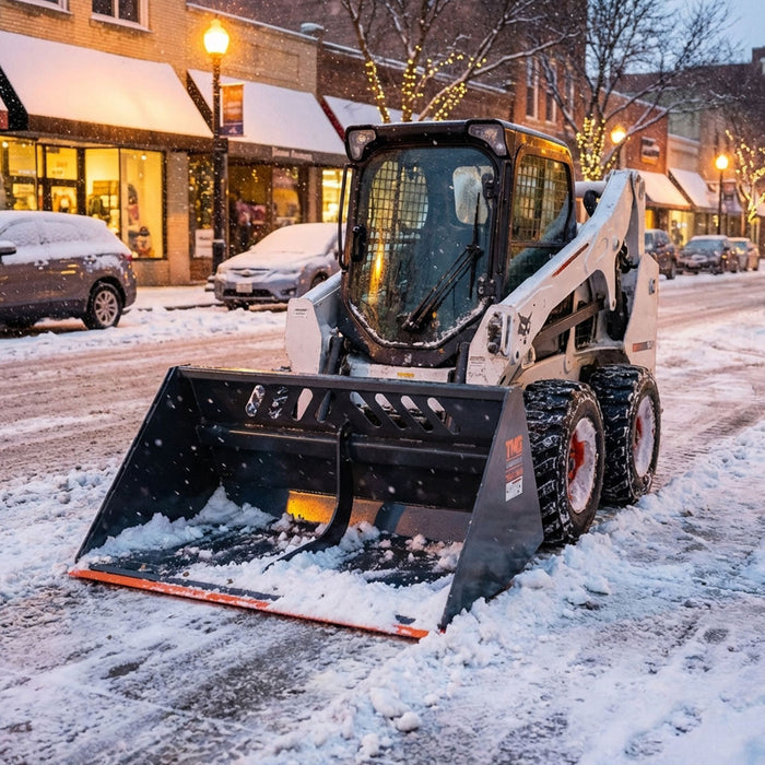 Heavy-Duty 60" Skid Steer Snow/Mulch Bucket, Bolt-On Cut Edge, 1500-lb Weight Capacity, Universal Quick Mount, TMG-SN60