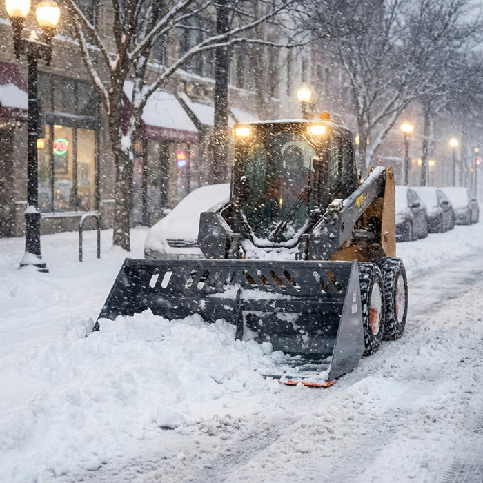 Heavy-Duty 72" Skid Steer Snow/Mulch Bucket, Bolt-On Cut Edge, 1500-lb Weight Capacity, Universal Quick Mount, TMG-SN72