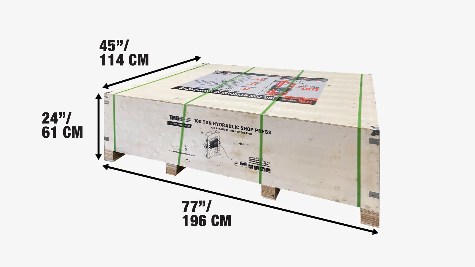 100 Ton Capacity Hydraulic Shop Press, Heavy Duty Pressing, Protective Grid Guard, Fully Welded H-Frame, Air & Manual Dual Operation, TMG-SP100-shipping-info-image