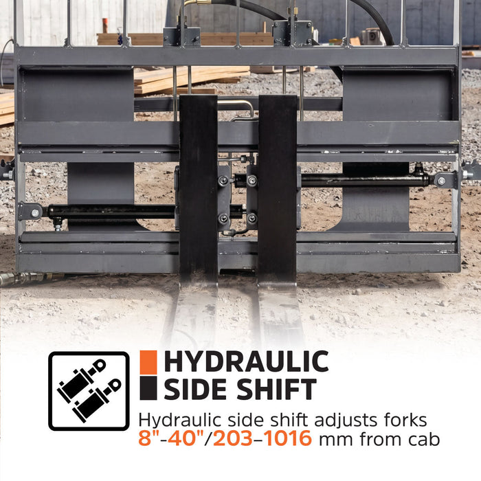 42" Pallet Fork for Skid Steer, Heavy Duty Class II Forks, Hydraulic Side Shift, 4,200 lbs Capacity and Wide Guard, TMG-SPF42S