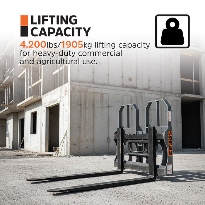 42" Pallet Fork for Skid Steer, Heavy Duty Class II Forks, 4,200 lbs Capacity and Wide Guard, TMG-SPF42