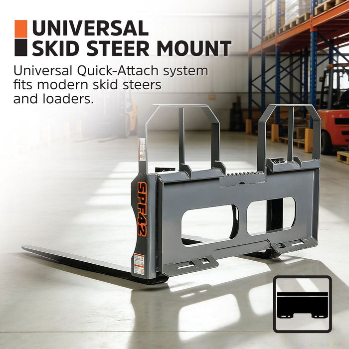 42" Pallet Fork for Skid Steer, Heavy Duty Class II Forks, 4,200 lbs Capacity and Wide Guard, TMG-SPF42