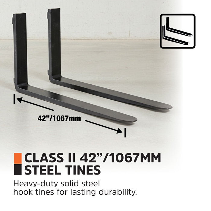 42" Pallet Fork for Skid Steer, Heavy Duty Class II Forks, 4,200 lbs Capacity and Wide Guard, TMG-SPF42
