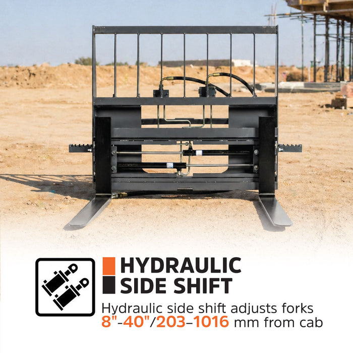 48" Pallet Fork for Skid Steer, Heavy Duty Class II Forks, Hydraulic Side Shift, 4,200 lbs Capacity and Wide Guard, TMG-SPF48S