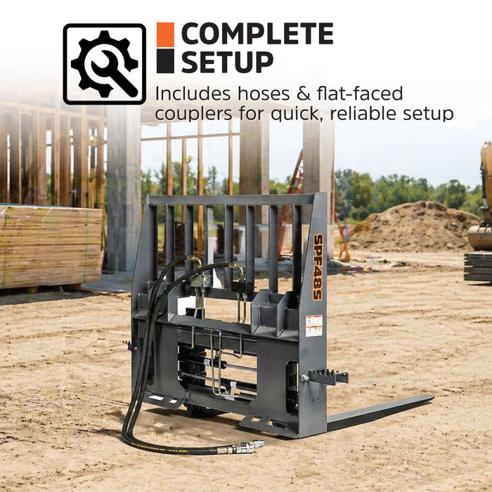 48" Pallet Fork for Skid Steer, Heavy Duty Class II Forks, Hydraulic Side Shift, 4,200 lbs Capacity and Wide Guard, TMG-SPF48S